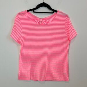 Talbots Neon Pink & White Striped Top w/bow and envelope cutout on back, Large